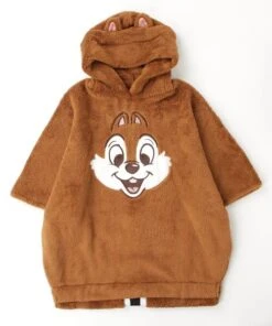 Japan Exclusive -Chip Face Embroidery Boa Fleece Poncho Hoodie For Adults