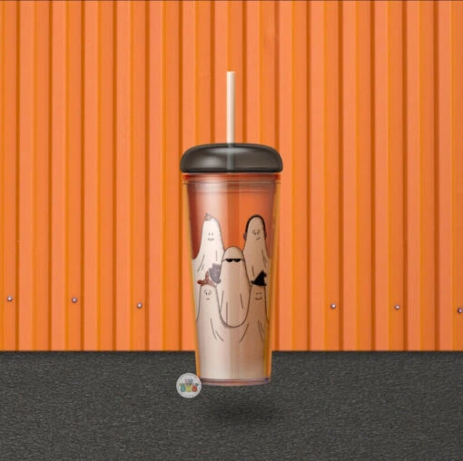 Starbucks Hong Kong - 2023 Halloween - 16oz Little Ghost And Bat Costume Gray Kitten Jelly Cup