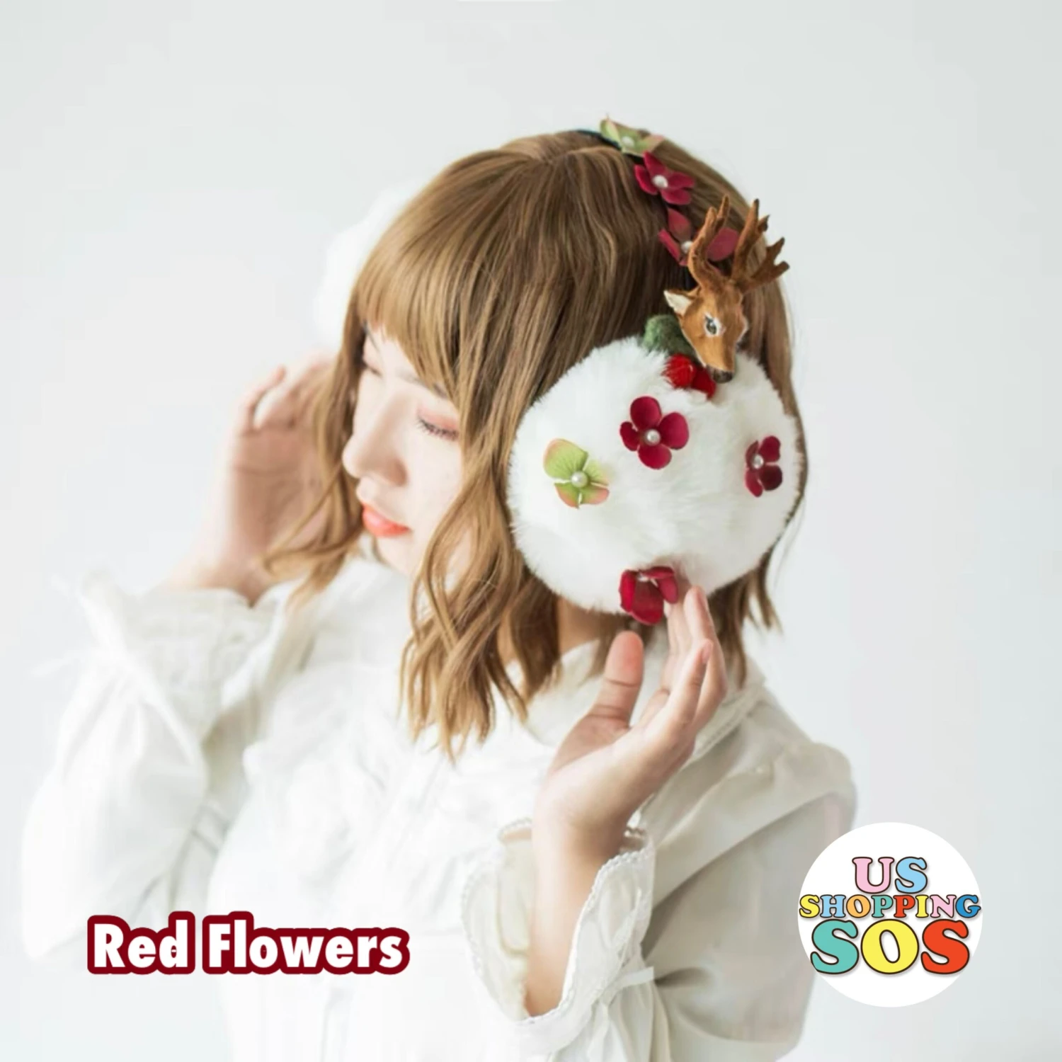 Christmas Delight - Deer Flowers Earmuffs 4 Christmas Delight - Deer Flowers Earmuffs - Image 2